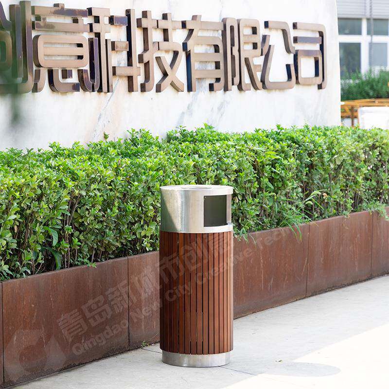 户外垃圾桶不锈钢实木广场商场公园环卫果皮箱大容量垃圾筒