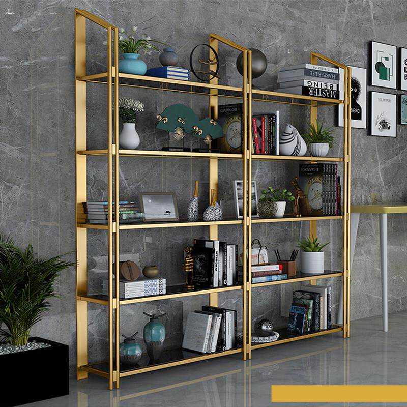 轻奢不锈钢金属书架置物架金色落地多层储物展示架铁艺客厅博古架
