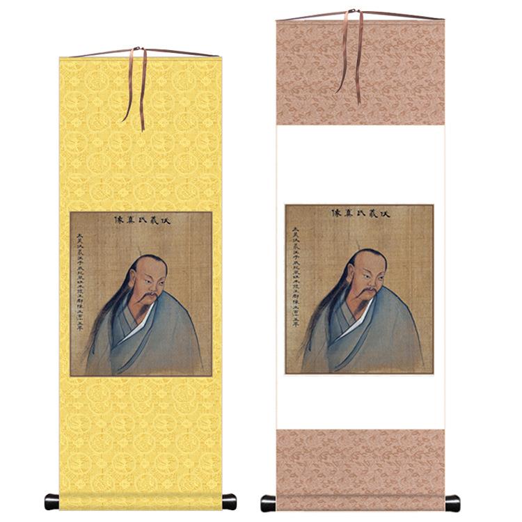 伏羲神像图孔子像挂画客厅丝绸画卷轴国画关公钟馗画像字画装饰画