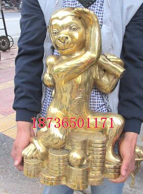纯铜猴子猴寿桃猴祝寿礼品生肖猴铜器桌面摆件铜猴子大号