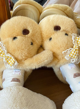 秋冬毛绒卡通蝴蝶结小狗EVA棉鞋2025年新款轻便保暖居家女生棉拖