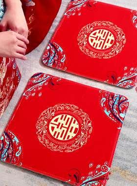 结婚用品拜垫跪垫家用婚礼新人改口敬茶喜垫一对装红色新娘坐福垫