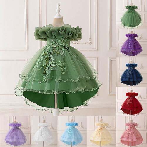 girls floral embroidery off shoulder tulle party princess