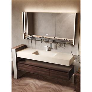 中古风酒店岩板热弯一体盆浴室柜组合洗漱台卫浴洗脸盆洗手台定制