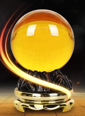 黄水晶球摆件招财镇黄色风水球客厅办公室宅装饰开业乔迁生日礼物