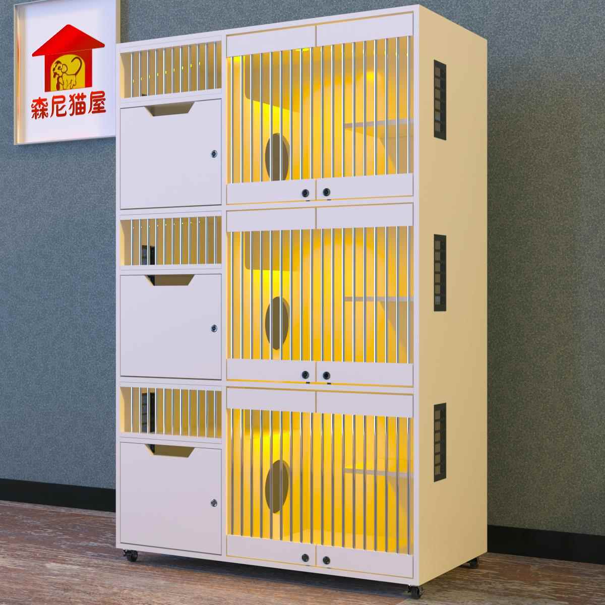 正品猫笼别墅猫柜实木猫养屋猫列柜陈殖笼寄笼三层猫窝繁猫舍图片