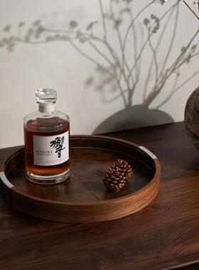 轻奢高档木托盘复古日式胡桃木托盘皮质盘家用餐具盘茶杯收纳盘