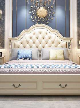 美式床轻奢实婚木公主主床卧床1.SEB8简米双人床现代约床欧式高箱