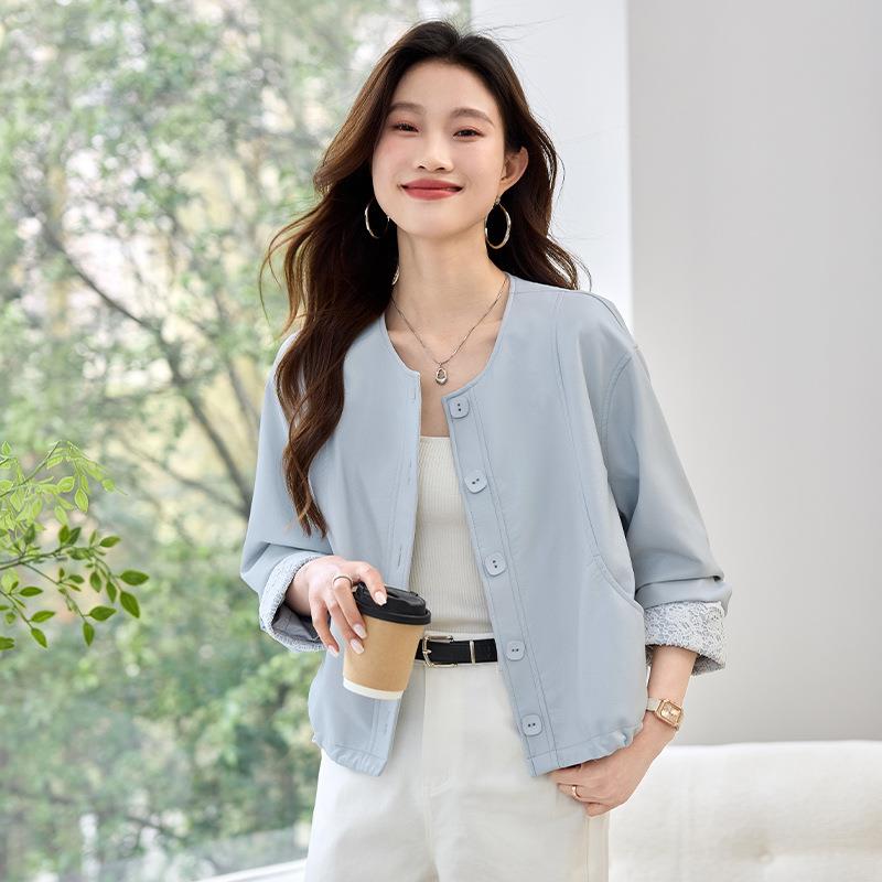 短款皮衣ZYI723K女个子春秋新款高级感圆蕾拼接皮外小领套时丝尚