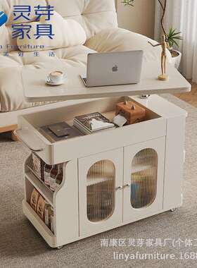 法式复古边几转可边降旋移动多升功能小柜客厅实木EAA移动茶几小