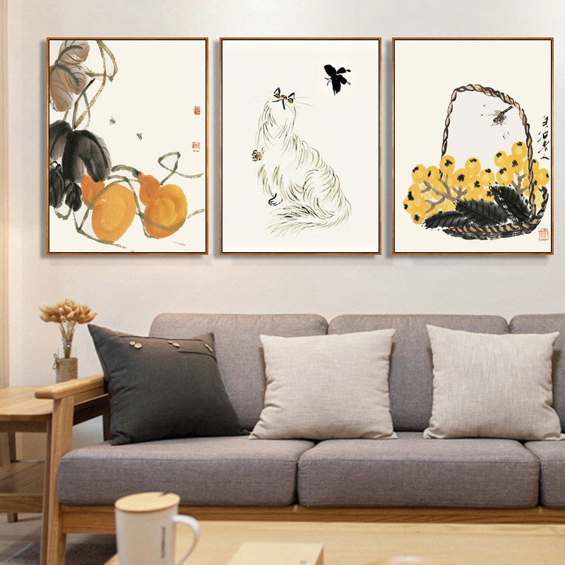 齐白石装饰画新中式客厅沙发背景墙简约茶室挂画禅意茶楼餐厅壁画,家居饰品,现代装饰画,淘宝优惠券,粉丝福利购,淘宝优惠卷