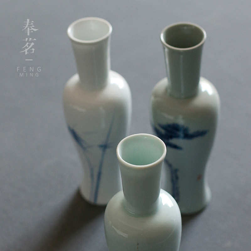 茶道手绘玩手工青花雅水培茶桌花瓶容器储水插花禅意摆件干花