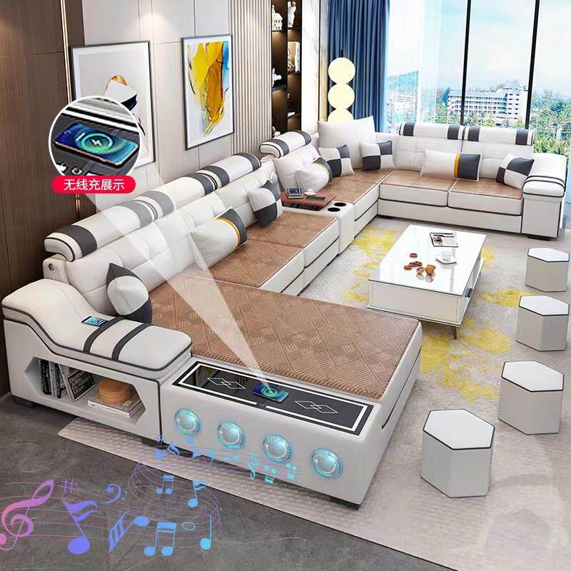 意式极简客厅六件套现代简约多功能猫抓皮可拆洗蓝牙音响布艺沙发