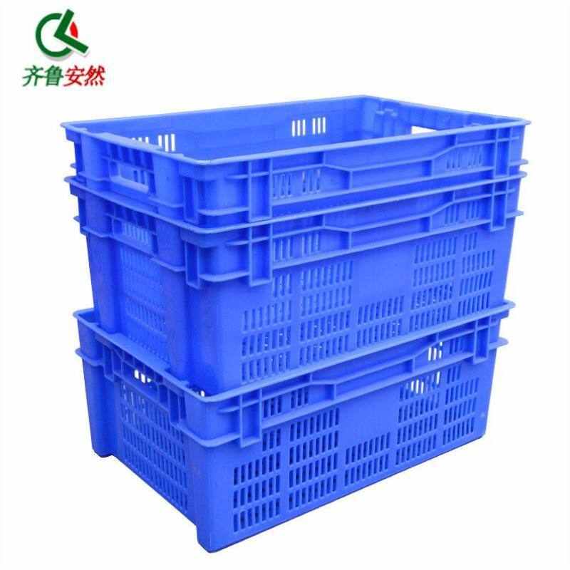 齐鲁安然塑料周转筐收纳筐快递筐加厚周转箱框子篮子K2蓝色外尺寸