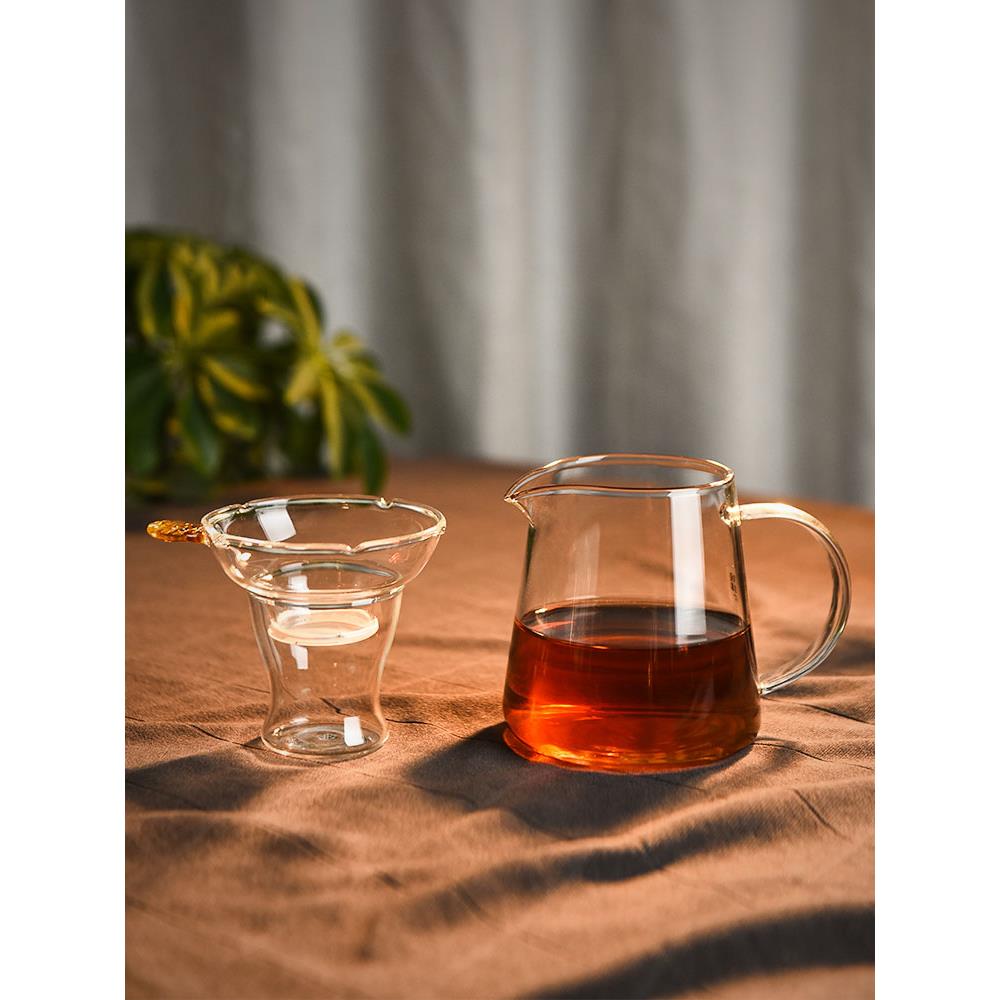 耐热玻璃公道杯茶漏网带过滤一体茶器茶水分离杯高档茶滤茶具配件