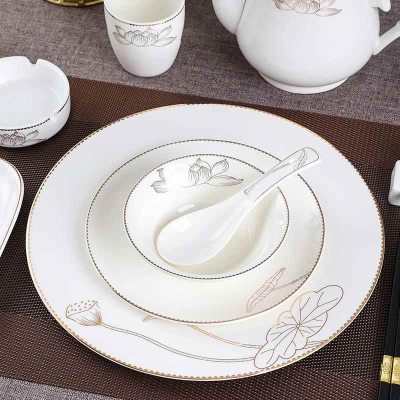 酒店用品餐具陶瓷摆台套装盘碗碟饭店摆台四件套骨碟翅碗汤勺茶杯