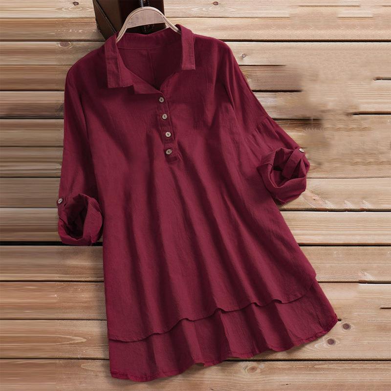 solid fake lapel two-piece top casual ramie linen long