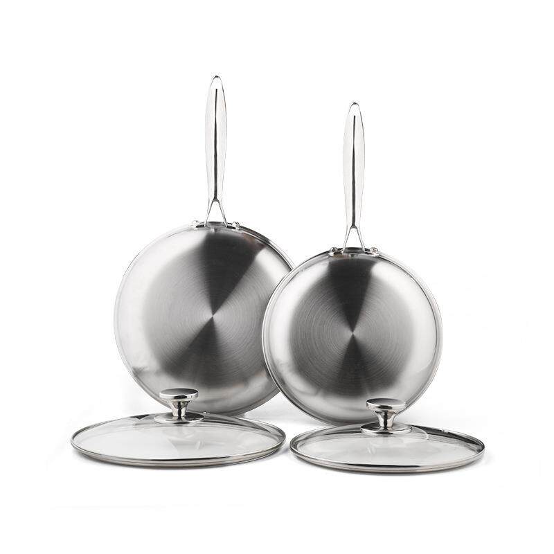 跨境304不锈钢煎锅蜂窝不粘平底锅套装可拆卸手柄锅二件套煎炒锅