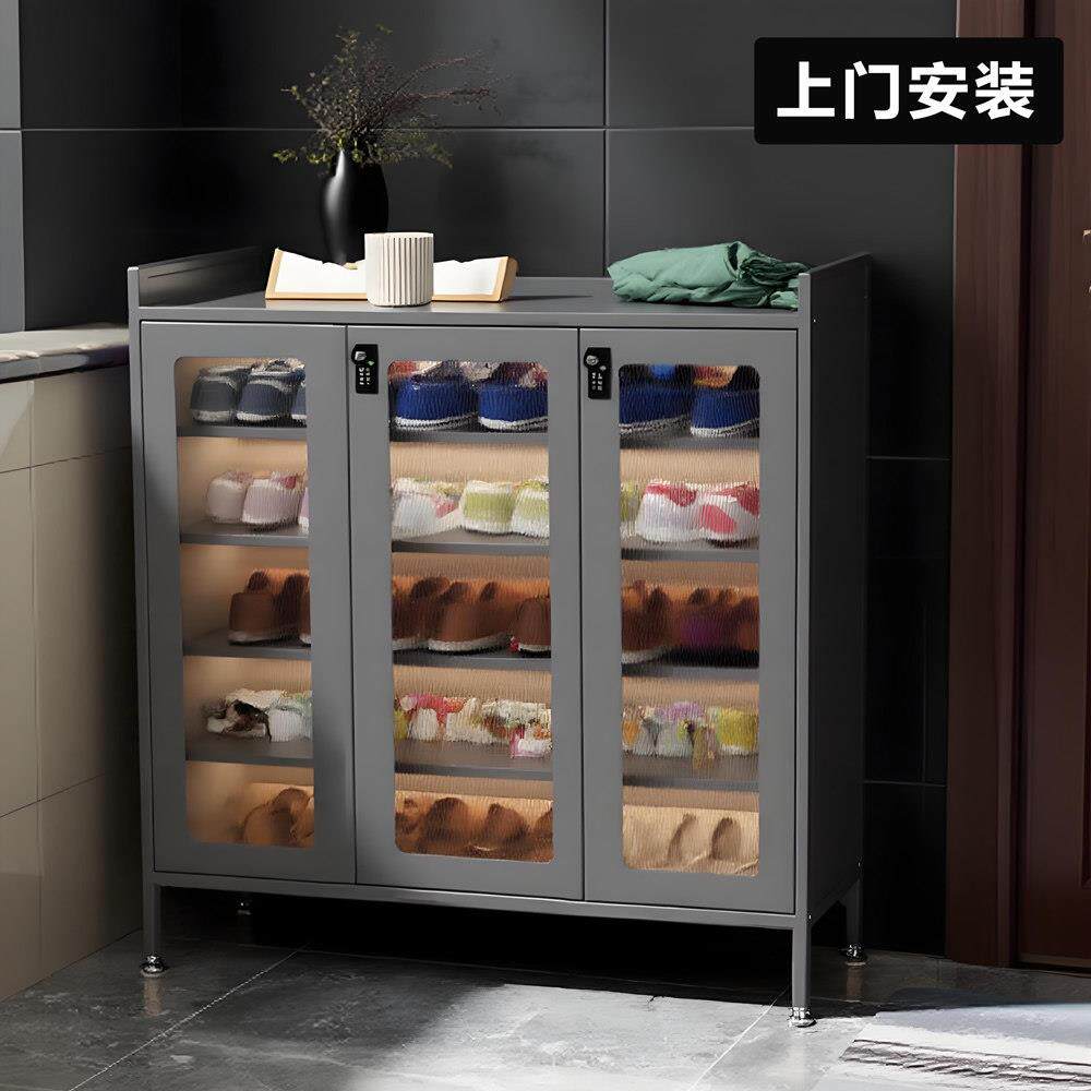 钢制带锁鞋柜室外家用门外楼道走廊铁皮密码锁鞋架不锈放门口外面