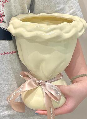 随沐花束摆件陶瓷手捧花瓶客厅餐桌插花装饰
