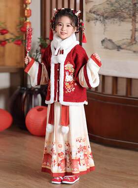 汉服女童冬款中国风古装冬季拜年服唐装2025新款女孩儿童古风裙子