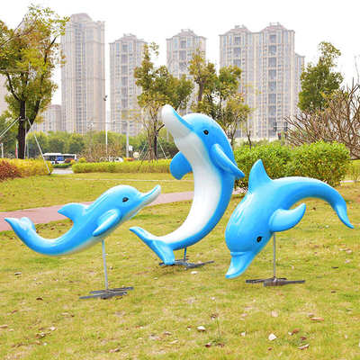 海洋馆动物雕塑幼儿园酒店游泳池装饰落地摆件大型仿真海豚玻璃钢