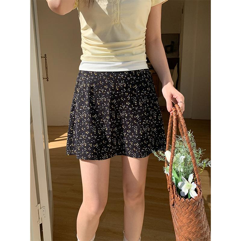 韩系碎花高腰显瘦百褶短裙