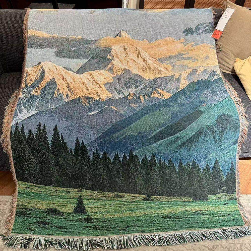 布谷【贡嘎雪山】风景挂毯上墙 针织线毯沙发毯床上盖毯diy装饰画