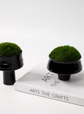 现新中式永生仿真苔藓绿植盆景黑色小杯型创意摆件桌面样板间