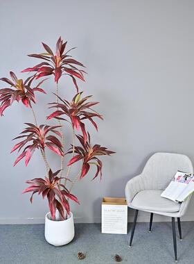 蕉新款仿真巴西红色绿植色朱假花家居铁装饰软装工SUS程样板间落