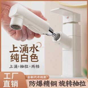 卫生间浴室柜洗脸盆洗手盆两用冷热龙头 面盆水龙头白色全铜抽拉式