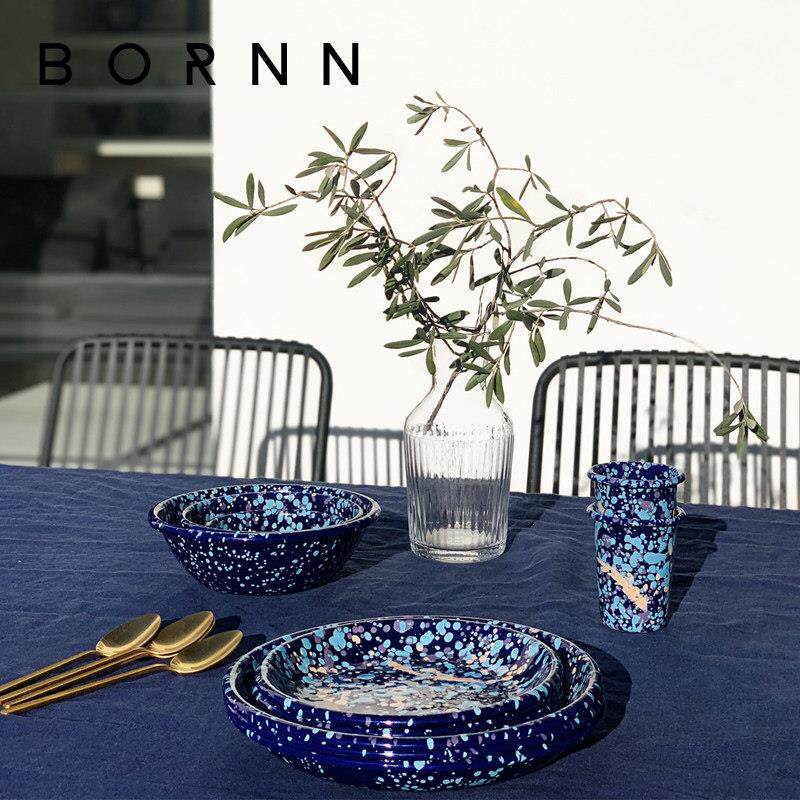 土耳其bornn搪瓷手工餐盘餐具珐瑯盘子牛奶杯家用沙拉酸奶碗托 托