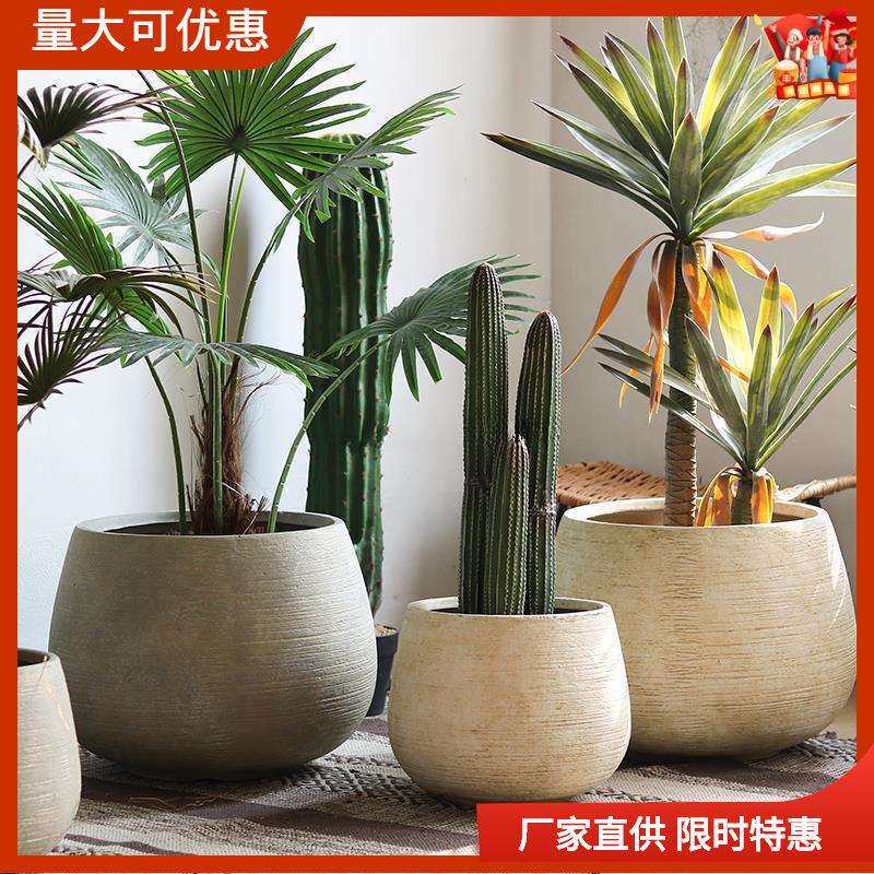 简约圆形花盆客厅商场地面装饰花器龙舌兰铁树室内外花园绿植盆