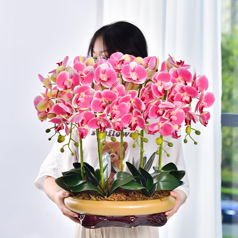 保湿手感蝴蝶兰假花彷真花摆设客厅前台装饰花高端大花束餐桌摆件