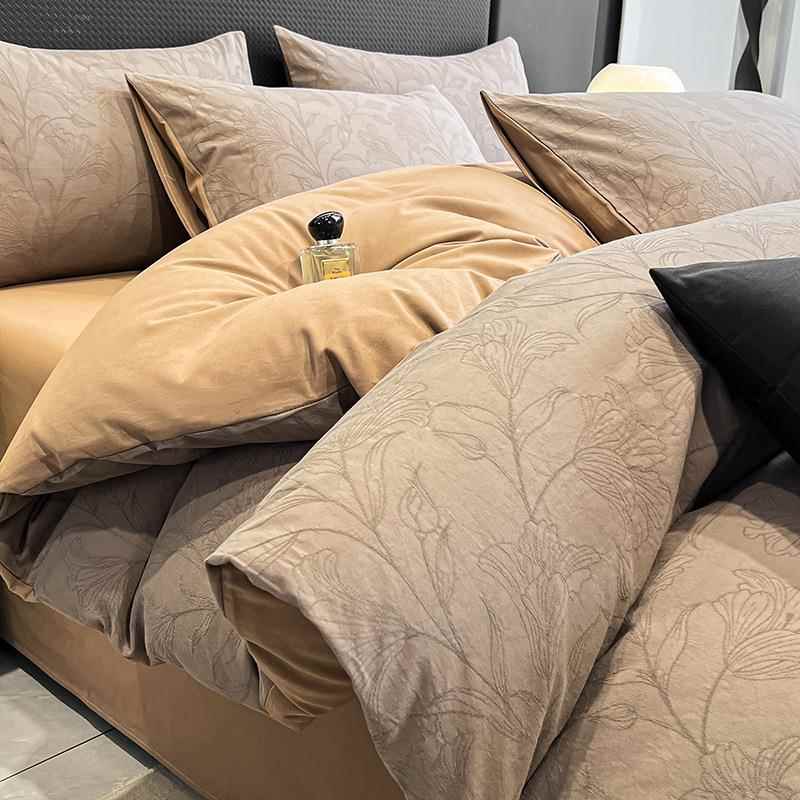 秋冬季全棉磨毛提花被套单件150×200×230轻奢2米纯棉被罩四件套