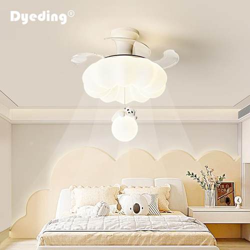 隐形风扇吸顶灯奶油风星星主卧室电扇灯全光谱护眼儿童房吊扇灯