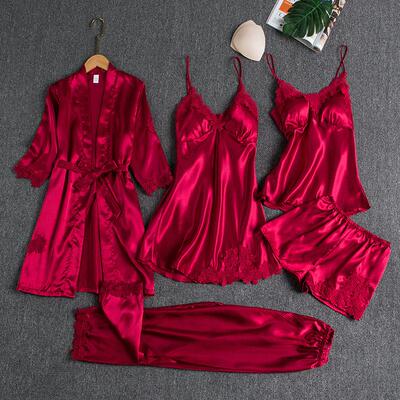 Long sleeved plus size five piece bathrobe set