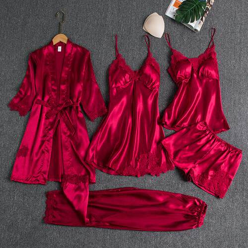 Long sleeved plus size five piece bathrobe set