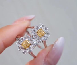 18K白金女镶嵌50-55分天然南非高品质钻石黄钻戒指真金真钻送证书