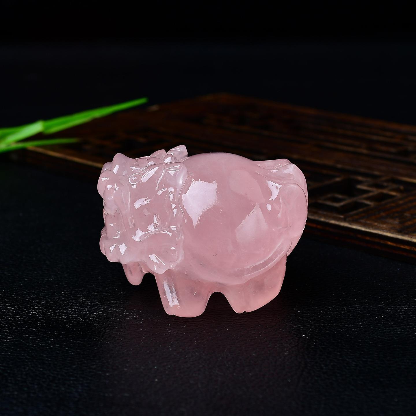 天然粉水晶龙龟摆件粉晶原始雕刻件家居办公室桌面高端装饰品