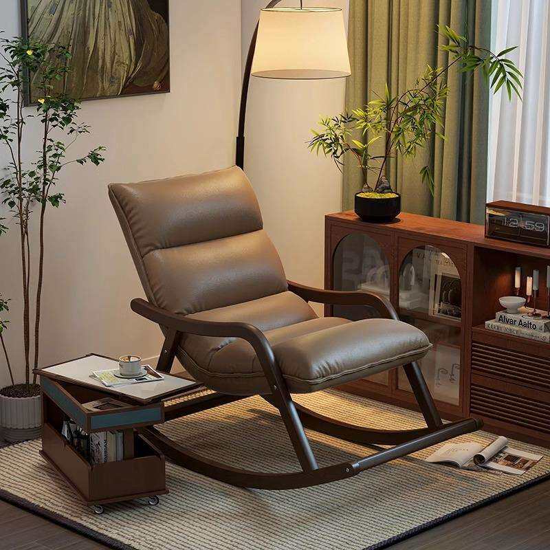 摇摇椅躺椅成人可睡中古实木摇椅单人新中式客厅懒人沙发休闲椅子