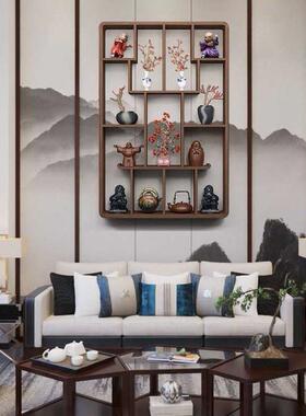 新中式实木博古壁挂架多宝客架厅墙阁上置物简约现代展示QON架茶