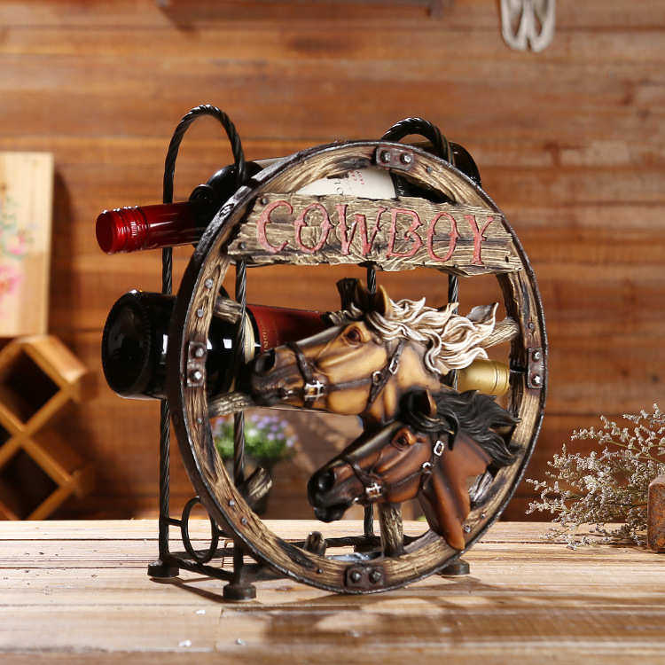 摆件酒马头酒柜创意葡萄酒工艺品手工复古欧美架架子红酒家居装饰