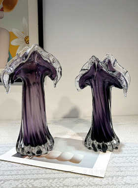 创意风紫色渐变轻奢花边花瓶摆件高级样板房软装家居饰品客厅花器