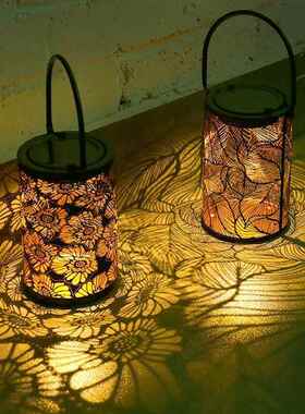 铁件太阳能花园庭院灯气氛光影投射灯户外防水铁艺镂空灯笼灯装饰