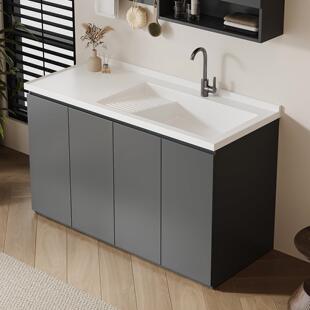 不锈钢洗衣柜阳台洗衣池台盆一体家用带搓板户外院子水槽单柜定制