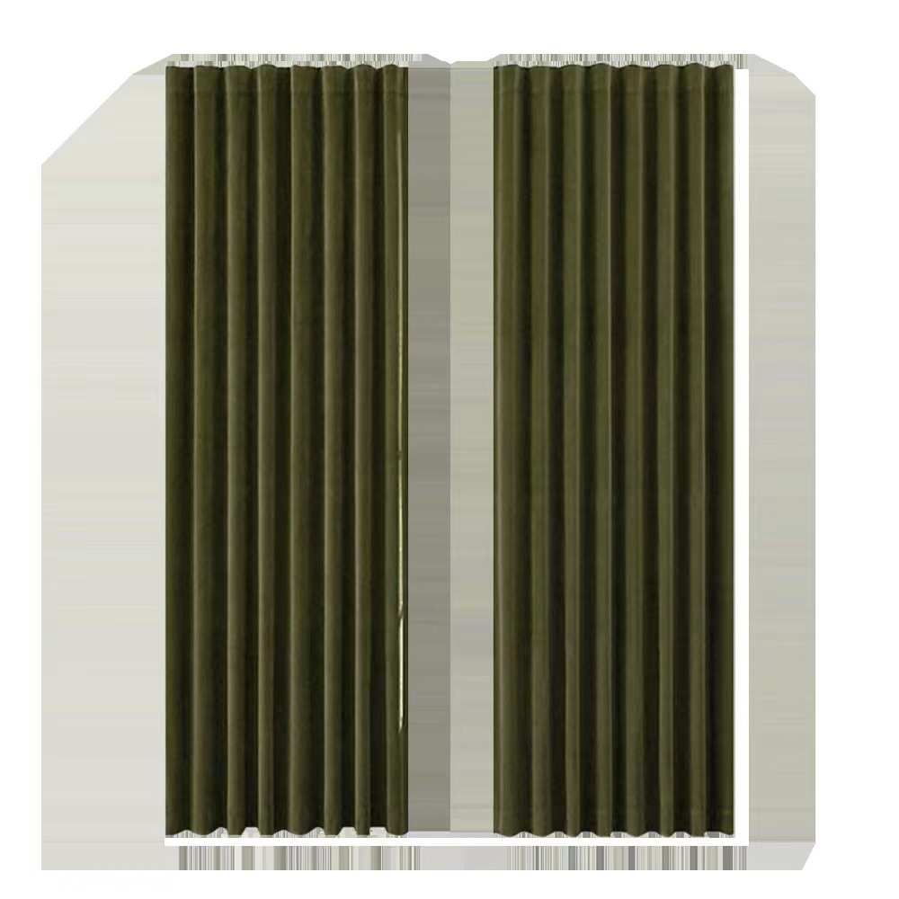 法式复古橄榄绿丝绒遮光隔热防晒客厅卧室现代轻奢中古风绒布窗帘