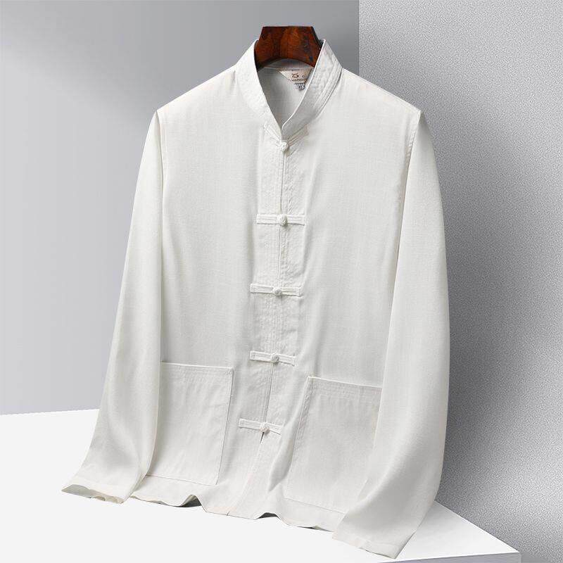 春夏季唐装男长袖上衣中老年爸爸装新中式太极服打底衫覆古中国风