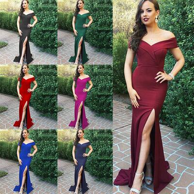 Women's V-neck slit dress, banquet evening dress, long