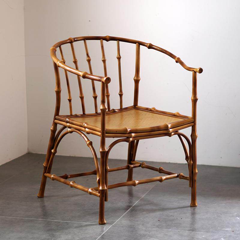 大漆筇竹带扶手圈椅 明式家具原竹休闲靠背竹椅茶椅主人椅客椅